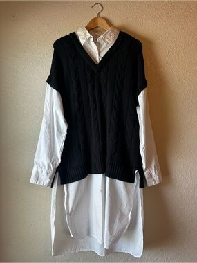 Gibson Latimer 🖤 Black Cable-Knit V-Neck Sweater Vest Dress